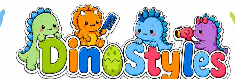 The DinoStyles logo with mascots Dino, Terra, Jet and Rosi